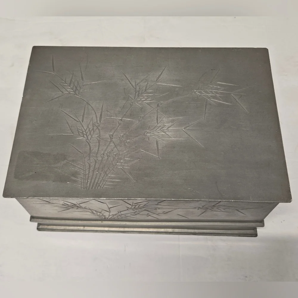 Antique 1920 Chinese Kut Hing Pewter Swatow Dragon Jewelry Trinket Box
